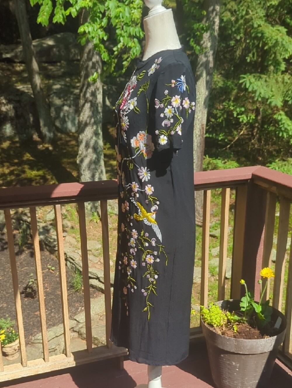 ASOS Black Midi Dress with Multicolor Floral & Bird Embroidery - Picture 3 of 17